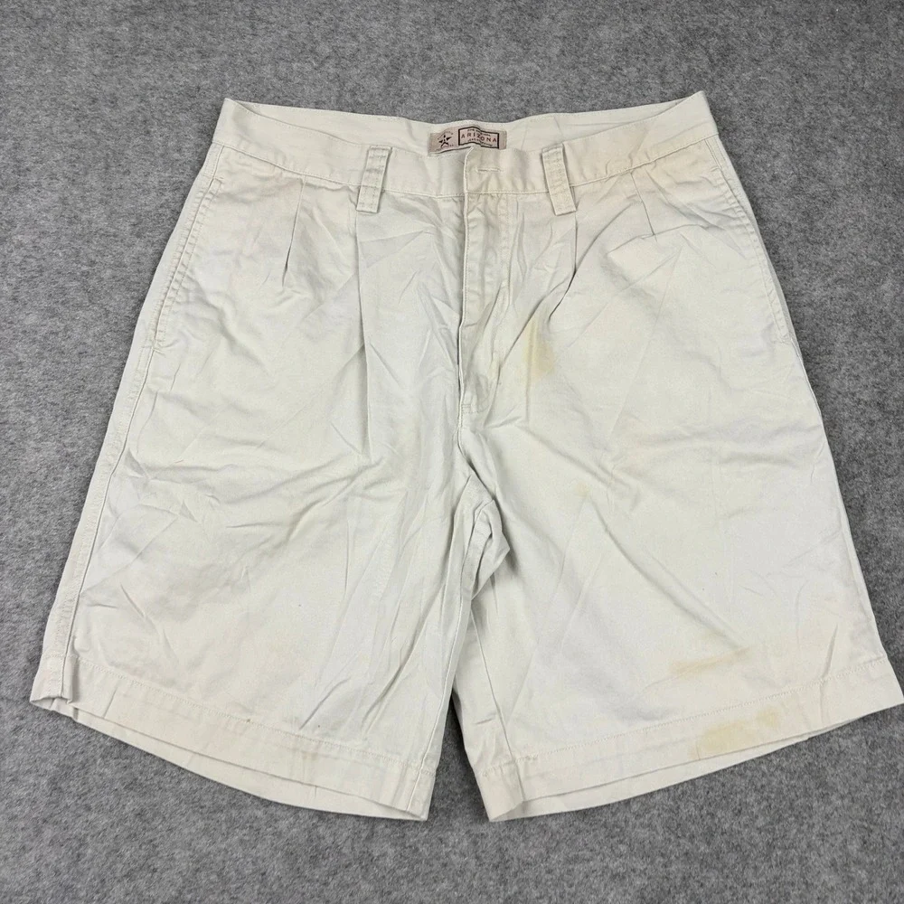 Arizona‎ Chino Shorts Mens 34 Beige Pleated Front Cotton Casual Summer Khaki Y2K